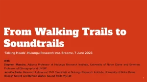 red slide cover with title Walking Trails to Soundtrails