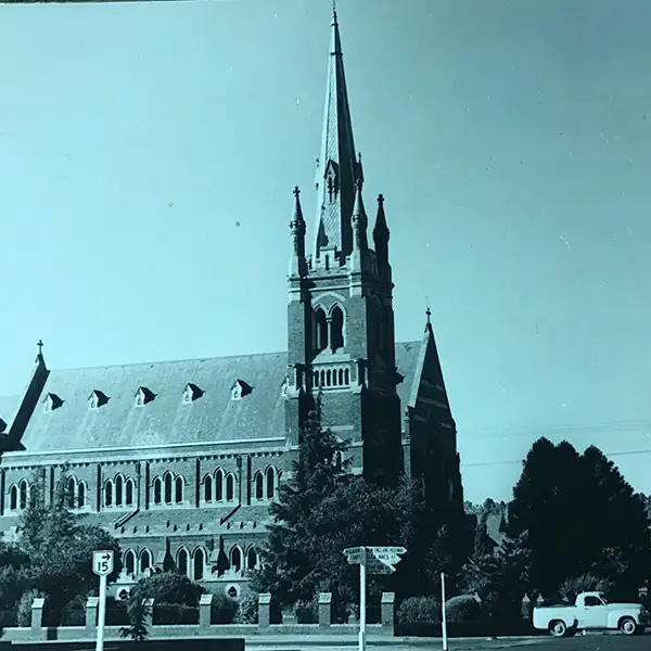 A sepia image of the Catholic Cathedral