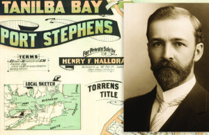 Antique Map of Tanilba Bay and a sepia photo portrait of a bearded man in a suit
