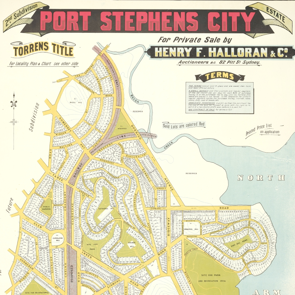 Old lithograph of Port Stephen's City