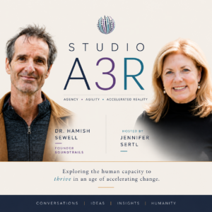 Two people on either side of the text Studio A3R