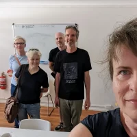 We collaborate with and are supported by wonderful people. Here Christine Parfitt, Gavin James from Mappuchino and startup consultant, Claire Smith, are with Hamish and Bettina.